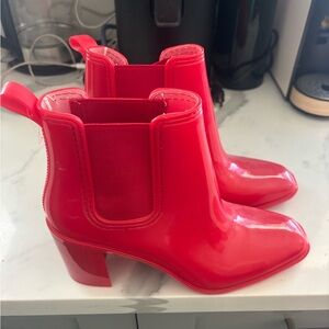 Jeffrey Campbell Red Glossy Chelsea Block Heel Ankle Boots
